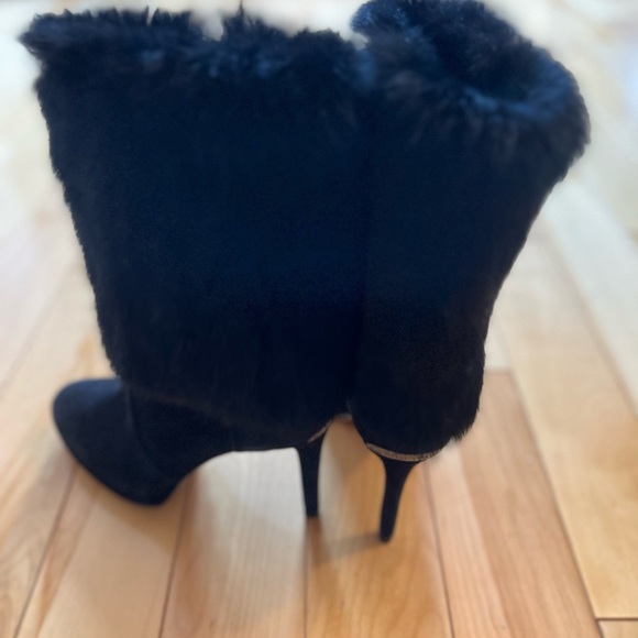 - Black fur embellished heeled boot - Picture 5 of 12